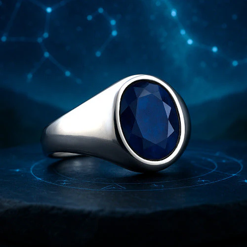 Blue Sapphire (Neelam) Sterling Silver Ring - Image 3