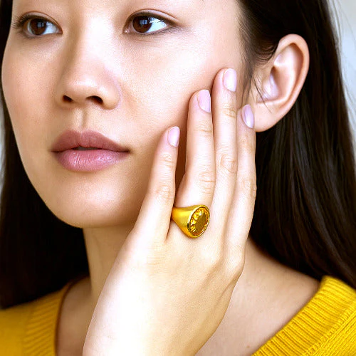 Citrine Sunela Panchdhatu Ring | Lab certified| Adjustable Ring - Image 3