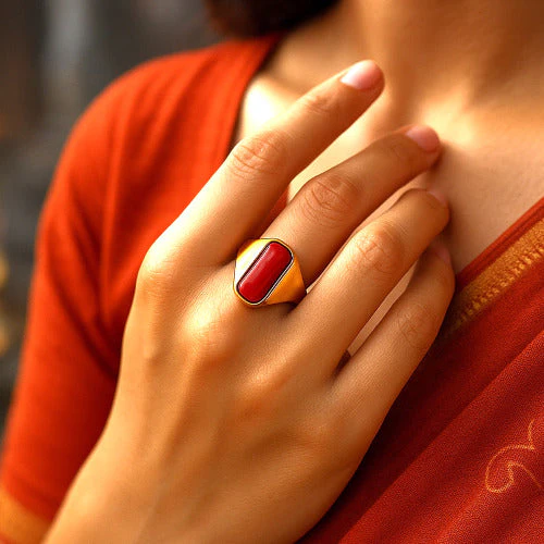Coral Moonga Panchdhatu Ring - Image 3