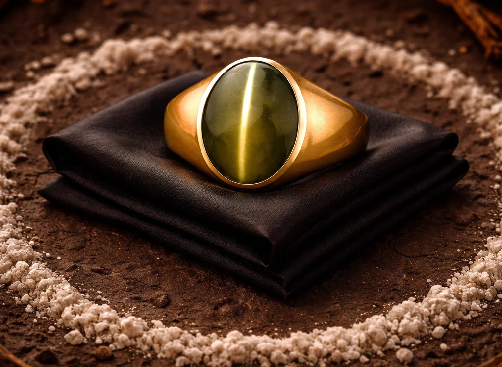 Natural Cat's Eye Lehsuniya Ring Panchdhatu - Image 2