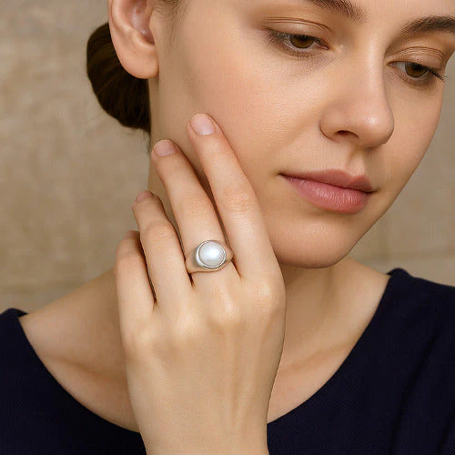 Pearl (Moti) Sterling Silver Ring | Lab certified | Adjustable Ring - Image 3