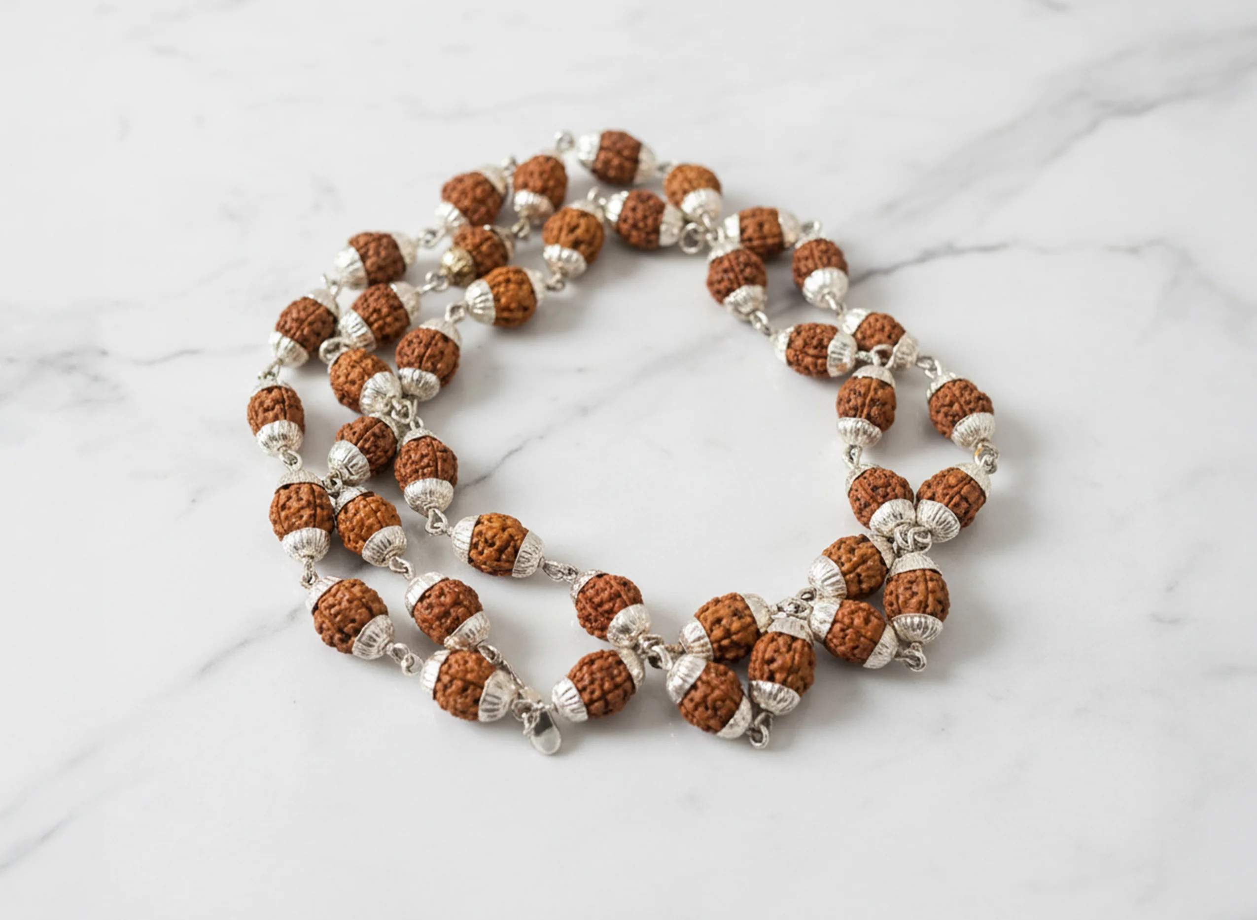 5 Mukhi Rudraksha Mala - White Metal Plated - Image 3