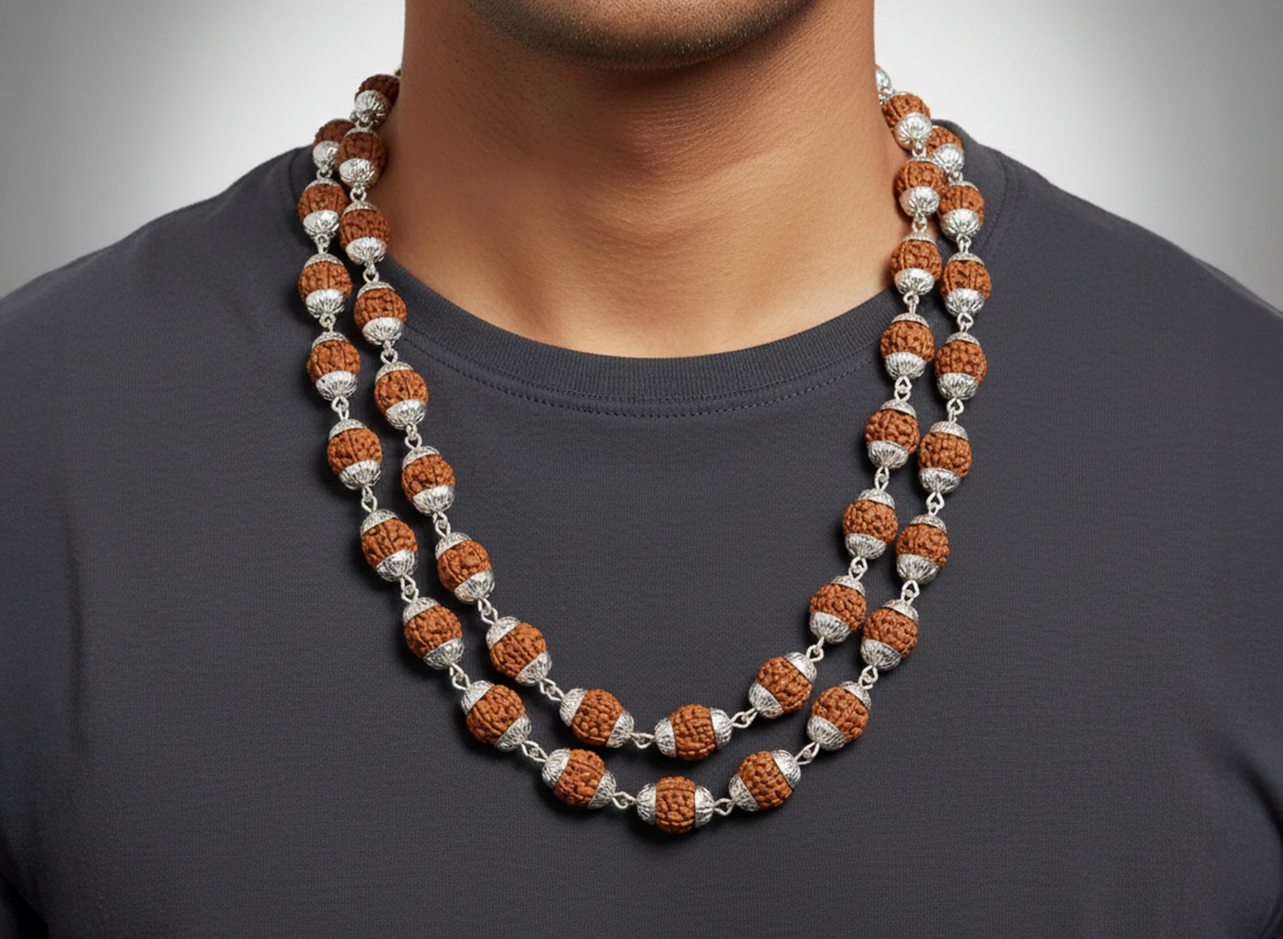5 Mukhi Rudraksha Mala - White Metal Plated - Image 6